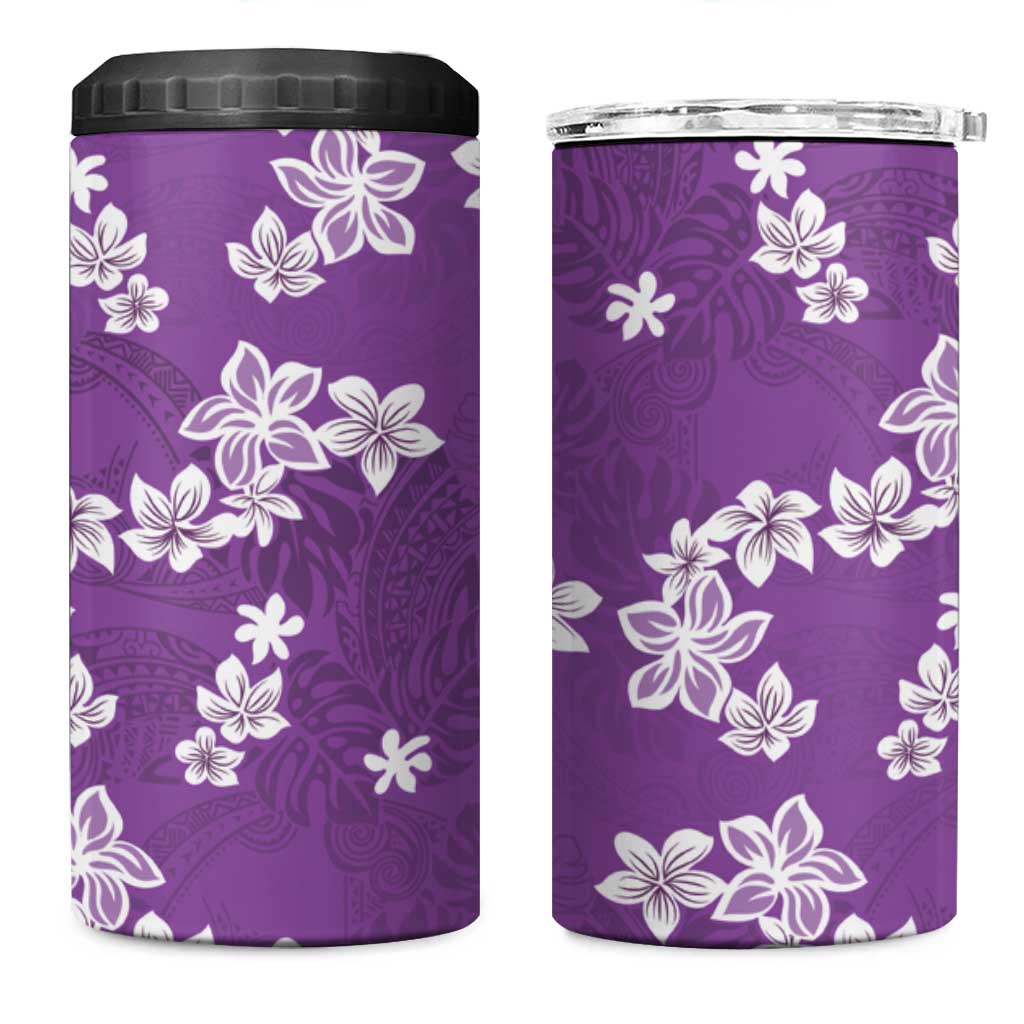 Hawaii Monstera Deliciosa 4 in 1 Can Cooler Tumbler Purple Plumeria Polynesian Pattern LT05 One Size: 16 oz Purple - Polynesian Pride
