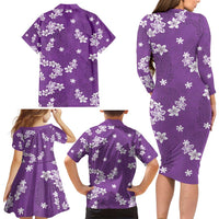 Hawaii Monstera Deliciosa Family Matching Long Sleeve Bodycon Dress and Hawaiian Shirt Purple Plumeria Polynesian Pattern LT05 - Polynesian Pride