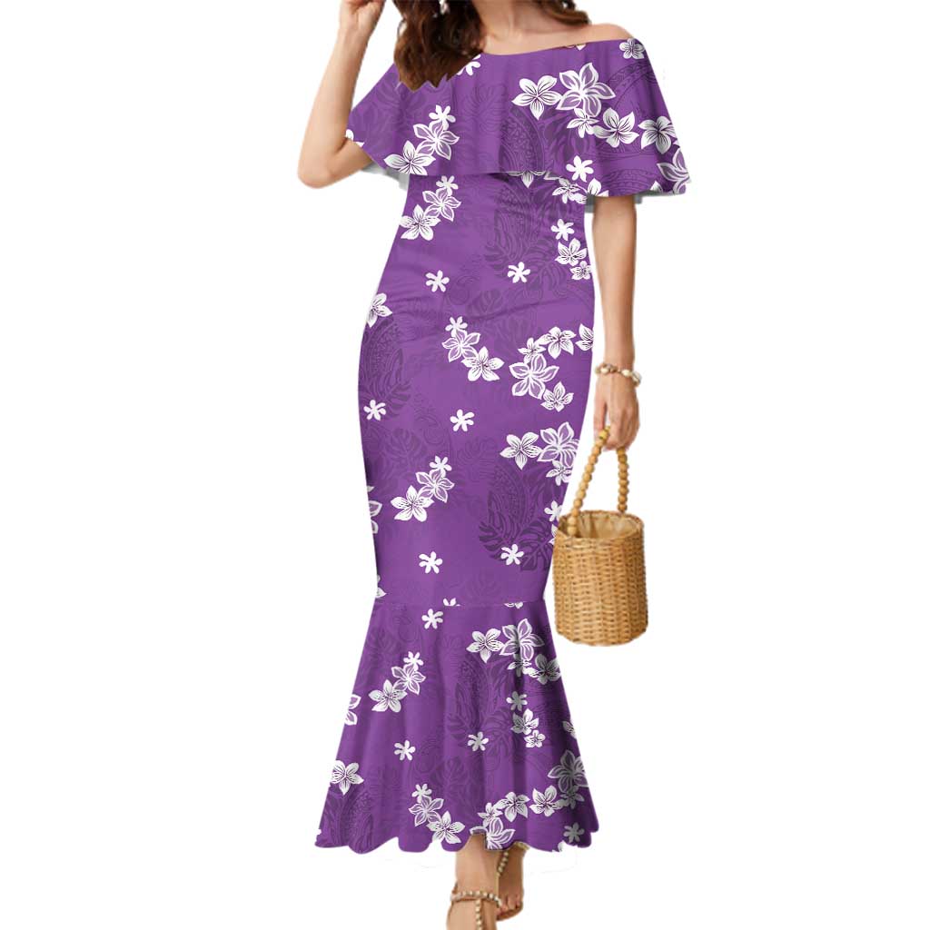 Hawaii Monstera Deliciosa Family Matching Mermaid Dress and Hawaiian Shirt Purple Plumeria Polynesian Pattern LT05 Mom's Dress Purple - Polynesian Pride