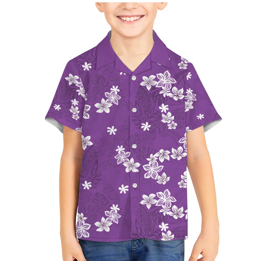 Hawaii Monstera Deliciosa Family Matching Mermaid Dress and Hawaiian Shirt Purple Plumeria Polynesian Pattern LT05 Son's Shirt Purple - Polynesian Pride