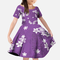 Hawaii Monstera Deliciosa Family Matching Off Shoulder Maxi Dress and Hawaiian Shirt Purple Plumeria Polynesian Pattern LT05 Daughter's Dress Purple - Polynesian Pride