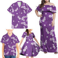 Hawaii Monstera Deliciosa Family Matching Off Shoulder Maxi Dress and Hawaiian Shirt Purple Plumeria Polynesian Pattern LT05 - Polynesian Pride