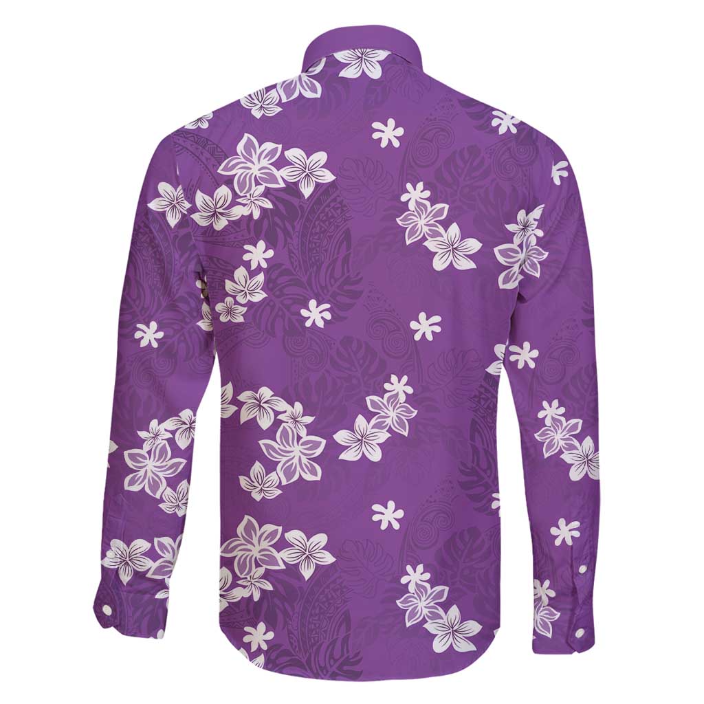 Hawaii Monstera Deliciosa Family Matching Off Shoulder Maxi Dress and Hawaiian Shirt Purple Plumeria Polynesian Pattern LT05 - Polynesian Pride