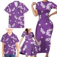 Hawaii Monstera Deliciosa Family Matching Short Sleeve Bodycon Dress and Hawaiian Shirt Purple Plumeria Polynesian Pattern LT05 - Polynesian Pride