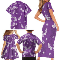 Hawaii Monstera Deliciosa Family Matching Short Sleeve Bodycon Dress and Hawaiian Shirt Purple Plumeria Polynesian Pattern LT05 - Polynesian Pride
