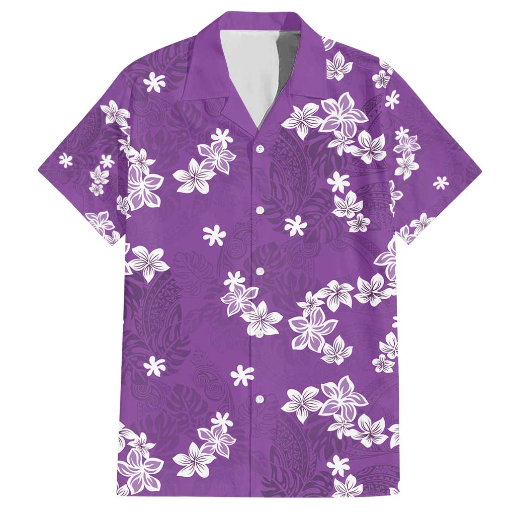 Hawaii Monstera Deliciosa Family Matching Short Sleeve Bodycon Dress and Hawaiian Shirt Purple Plumeria Polynesian Pattern LT05 Dad's Shirt - Short Sleeve Purple - Polynesian Pride