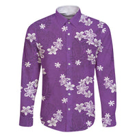 Hawaii Monstera Deliciosa Family Matching Short Sleeve Bodycon Dress and Hawaiian Shirt Purple Plumeria Polynesian Pattern LT05 Dad's Shirt - Long Sleeve Purple - Polynesian Pride