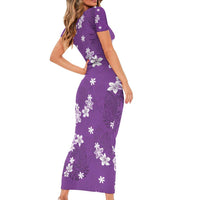 Hawaii Monstera Deliciosa Family Matching Short Sleeve Bodycon Dress and Hawaiian Shirt Purple Plumeria Polynesian Pattern LT05 - Polynesian Pride