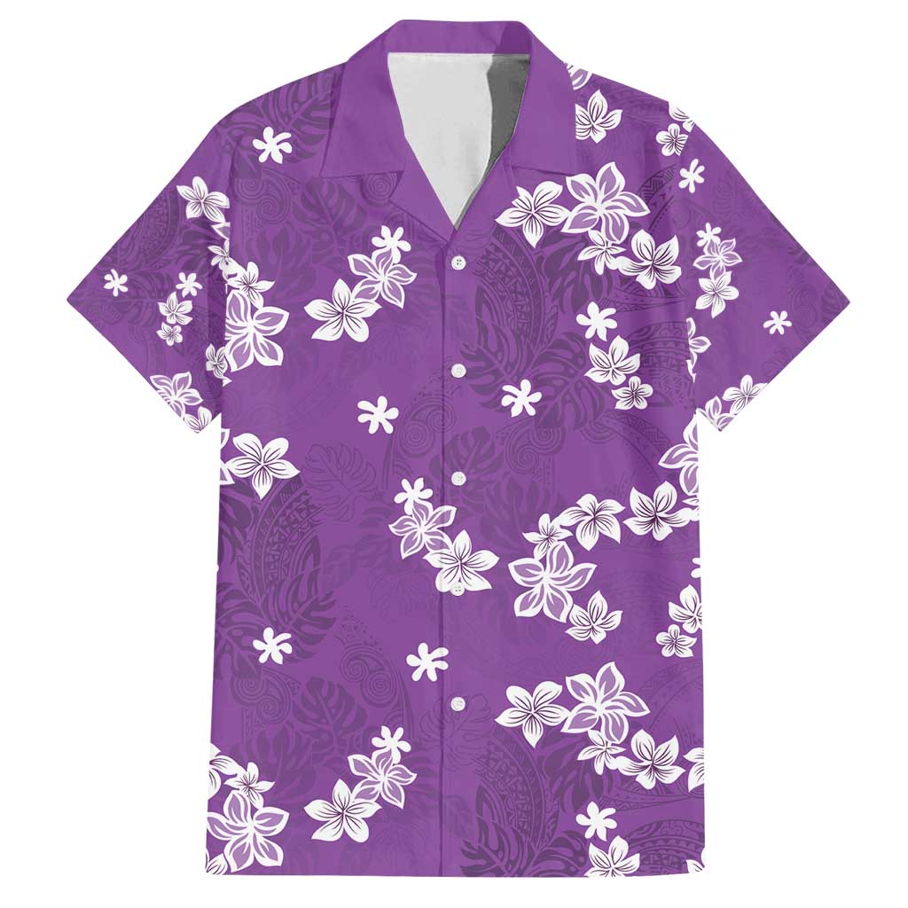 Hawaii Monstera Deliciosa Family Matching Summer Maxi Dress and Hawaiian Shirt Purple Plumeria Polynesian Pattern LT05 Dad's Shirt - Short Sleeve Purple - Polynesian Pride