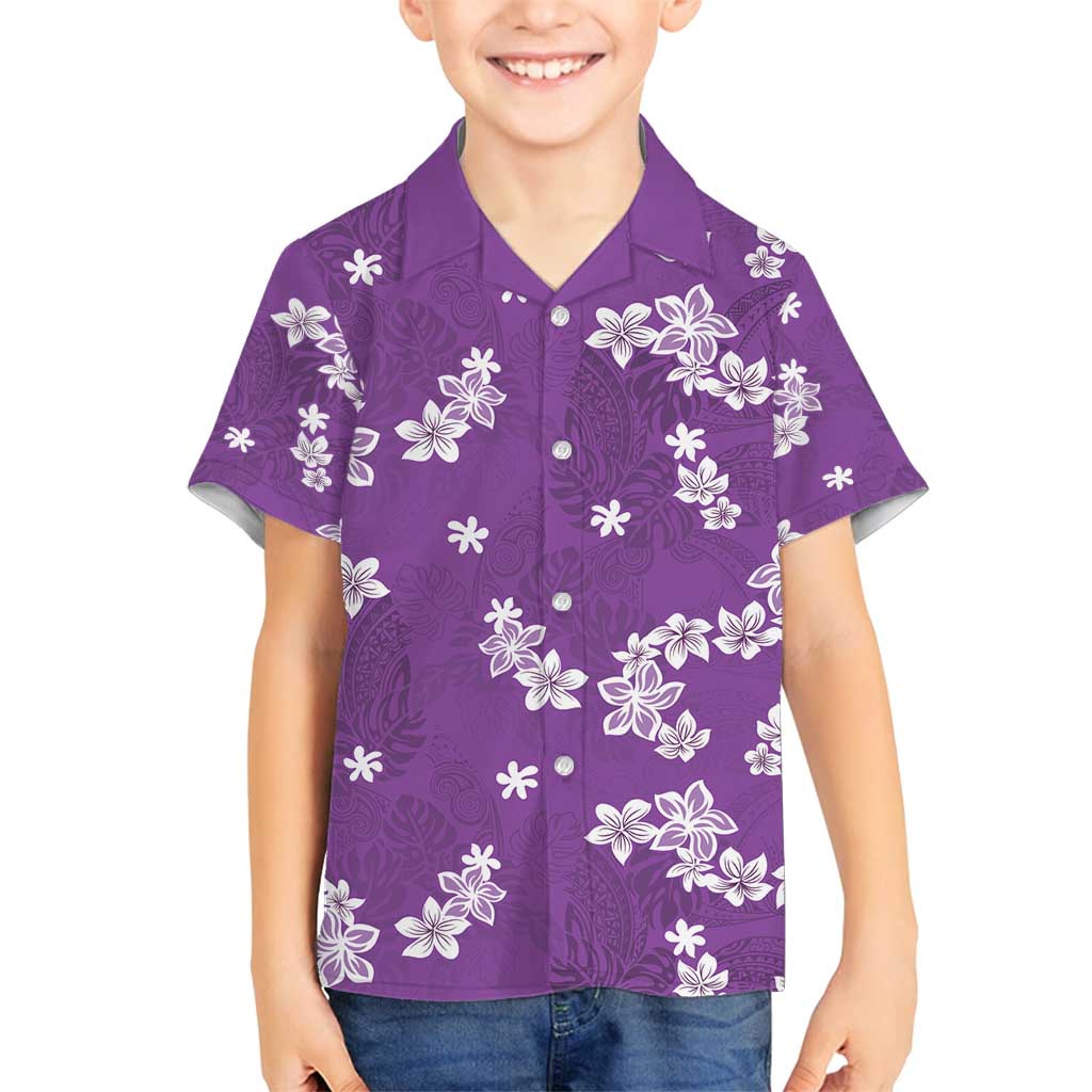 Hawaii Monstera Deliciosa Family Matching Summer Maxi Dress and Hawaiian Shirt Purple Plumeria Polynesian Pattern LT05 Son's Shirt Purple - Polynesian Pride