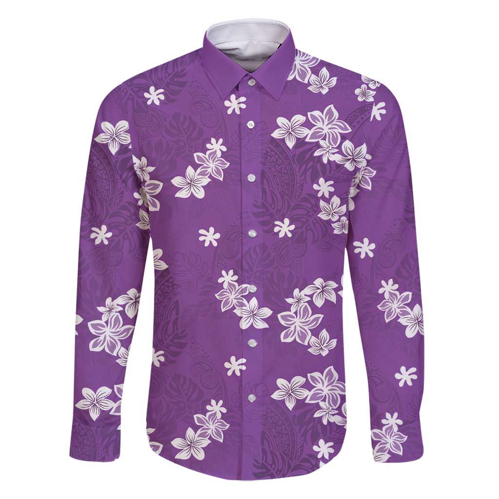 Hawaii Monstera Deliciosa Family Matching Tank Maxi Dress and Hawaiian Shirt Purple Plumeria Polynesian Pattern LT05 Dad's Shirt - Long Sleeve Purple - Polynesian Pride