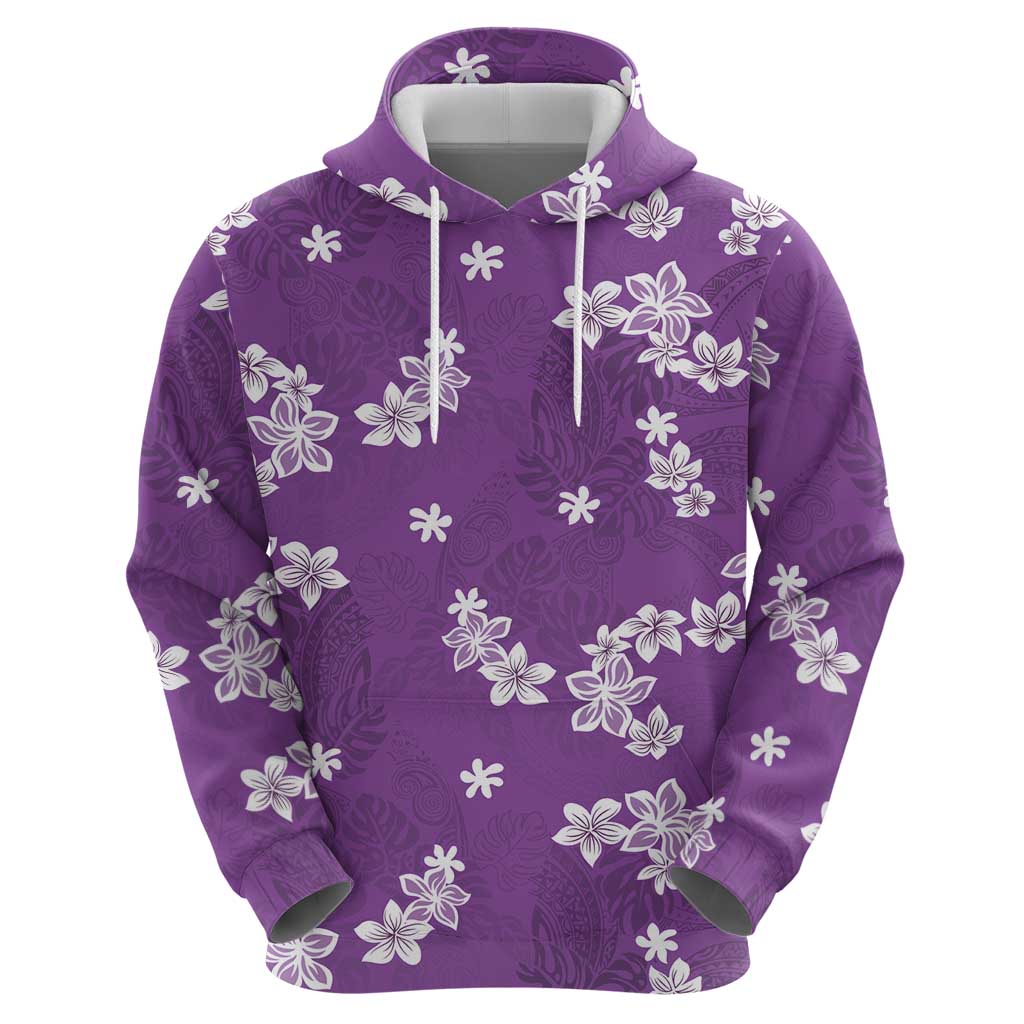 Hawaii Monstera Deliciosa Hoodie Purple Plumeria Polynesian Pattern - Polynesian Pride