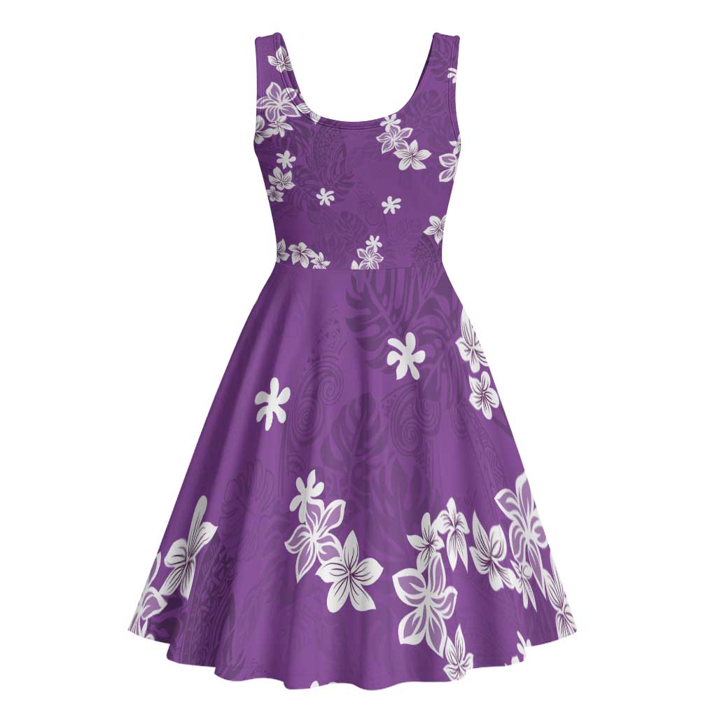 Hawaii Monstera Deliciosa Midi Dress Purple Plumeria Polynesian Pattern LT05 - Polynesian Pride