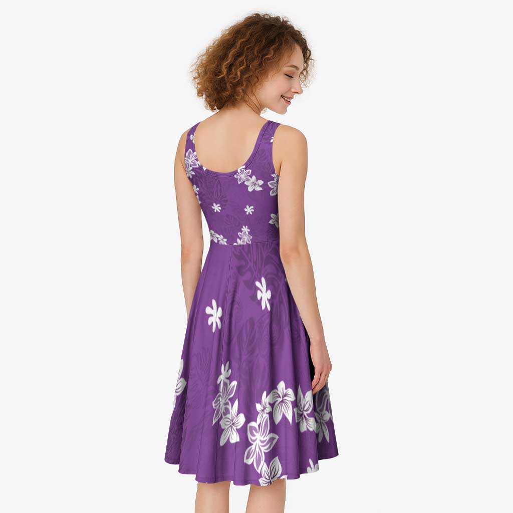 Hawaii Monstera Deliciosa Midi Dress Purple Plumeria Polynesian Pattern LT05 - Polynesian Pride