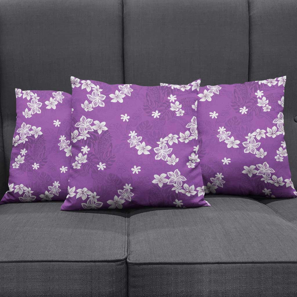 Hawaii Monstera Deliciosa Pillow Cover Purple Plumeria Polynesian Pattern - Polynesian Pride