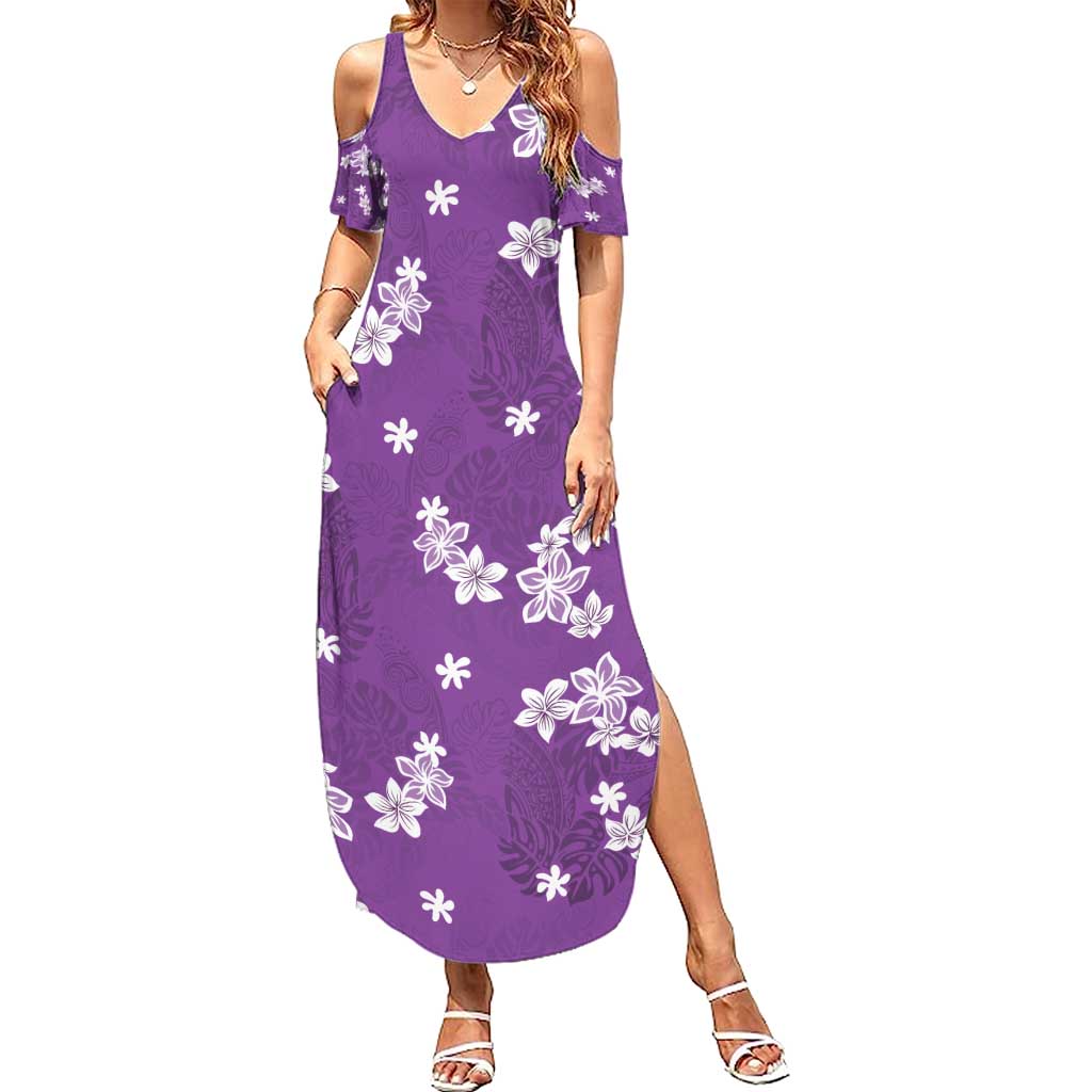 Hawaii Monstera Deliciosa Summer Maxi Dress Purple Plumeria Polynesian Pattern - Polynesian Pride