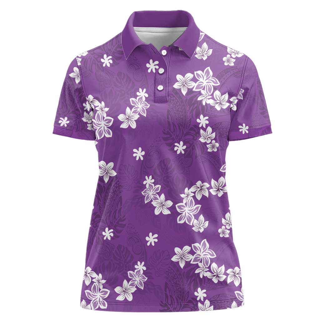 Hawaii Monstera Deliciosa Women Polo Shirt Purple Plumeria Polynesian Pattern LT05 Female Purple - Polynesian Pride