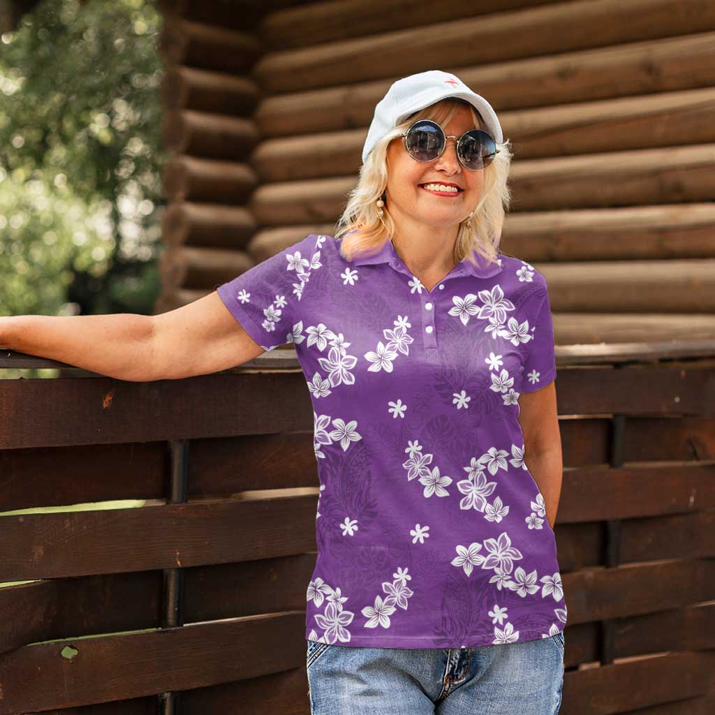 Hawaii Monstera Deliciosa Women Polo Shirt Purple Plumeria Polynesian Pattern LT05 - Polynesian Pride