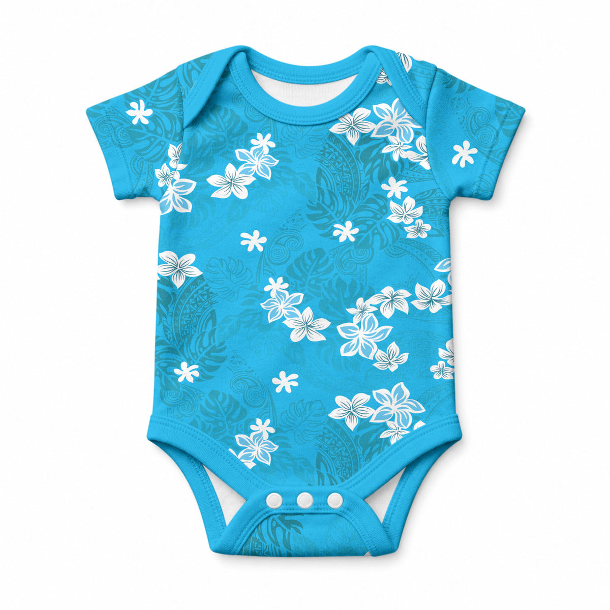 Hawaii Monstera Deliciosa Baby Onesie Blue Plumeria Polynesian Pattern LT05 Blue - Polynesian Pride