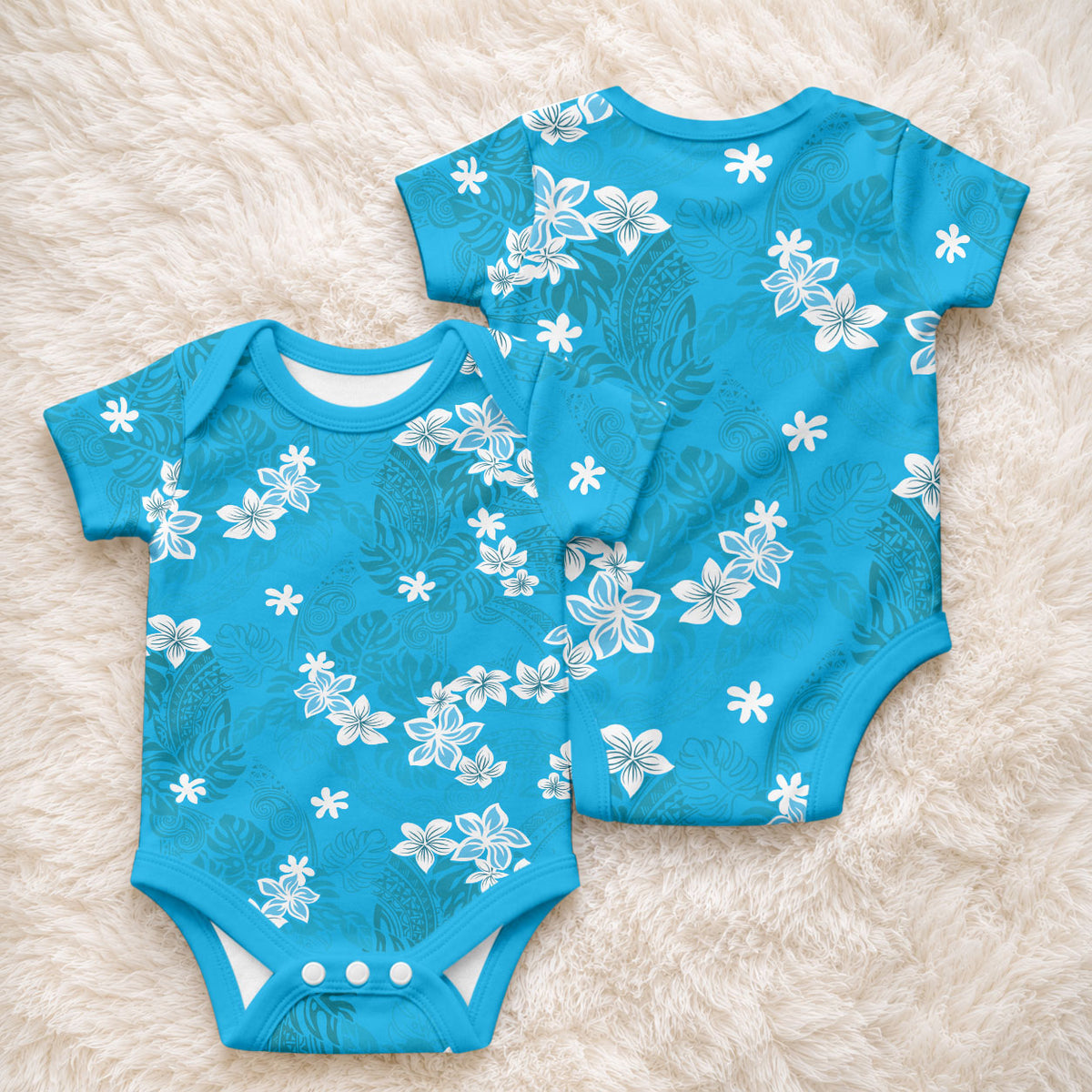 Hawaii Monstera Deliciosa Baby Onesie Blue Plumeria Polynesian Pattern LT05 - Polynesian Pride