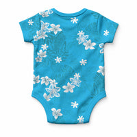 Hawaii Monstera Deliciosa Baby Onesie Blue Plumeria Polynesian Pattern LT05 - Polynesian Pride