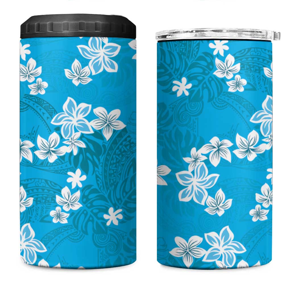 Hawaii Monstera Deliciosa 4 in 1 Can Cooler Tumbler Blue Plumeria Polynesian Pattern LT05 One Size: 16 oz Blue - Polynesian Pride