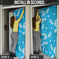 Hawaii Monstera Deliciosa Door Cover Blue Plumeria Polynesian Pattern - Polynesian Pride