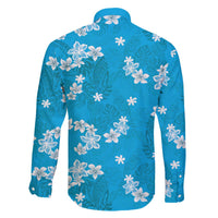 Hawaii Monstera Deliciosa Family Matching Off The Shoulder Long Sleeve Dress and Hawaiian Shirt Blue Plumeria Polynesian Pattern LT05 - Polynesian Pride
