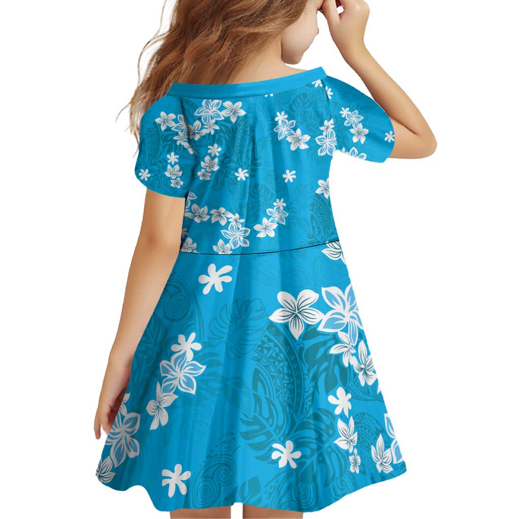 Hawaii Monstera Deliciosa Family Matching Off Shoulder Short Dress and Hawaiian Shirt Blue Plumeria Polynesian Pattern - Polynesian Pride