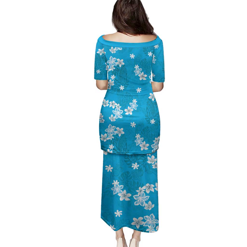 Hawaii Monstera Deliciosa Family Matching Puletasi and Hawaiian Shirt Blue Plumeria Polynesian Pattern - Polynesian Pride