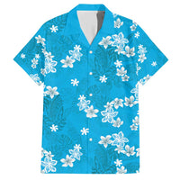 Hawaii Monstera Deliciosa Family Matching Short Sleeve Bodycon Dress and Hawaiian Shirt Blue Plumeria Polynesian Pattern LT05 Dad's Shirt - Short Sleeve Blue - Polynesian Pride