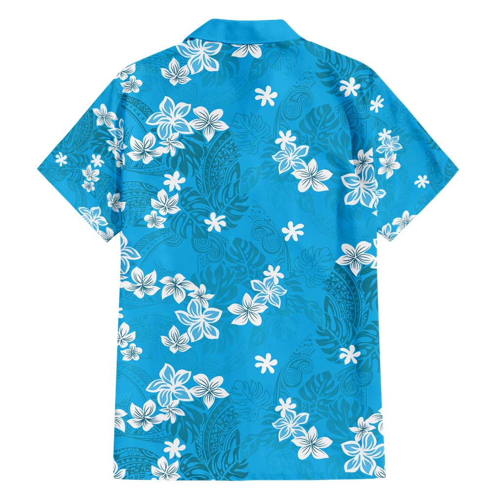Hawaii Monstera Deliciosa Family Matching Short Sleeve Bodycon Dress and Hawaiian Shirt Blue Plumeria Polynesian Pattern LT05 - Polynesian Pride