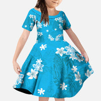 Hawaii Monstera Deliciosa Family Matching Summer Maxi Dress and Hawaiian Shirt Blue Plumeria Polynesian Pattern - Polynesian Pride