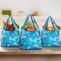 Hawaii Monstera Deliciosa Grocery Bag Blue Plumeria Polynesian Pattern - Polynesian Pride