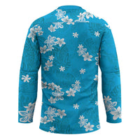Hawaii Monstera Deliciosa Hockey Jersey Blue Plumeria Polynesian Pattern - Polynesian Pride