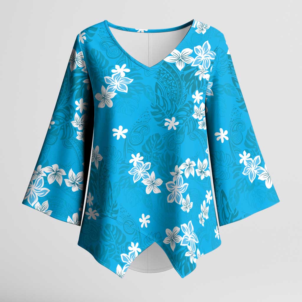 Hawaii Monstera Deliciosa Kimono Sleeve Blouse Blue Plumeria Polynesian Pattern LT05 Female Blue - Polynesian Pride
