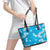 Hawaii Monstera Deliciosa Leather Tote Bag Blue Plumeria Polynesian Pattern - Polynesian Pride
