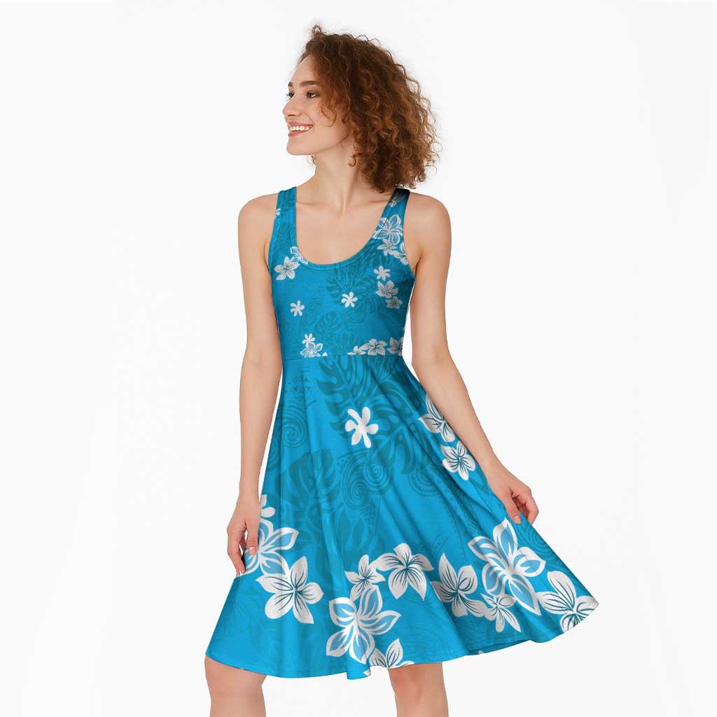 Hawaii Monstera Deliciosa Midi Dress Blue Plumeria Polynesian Pattern - Polynesian Pride