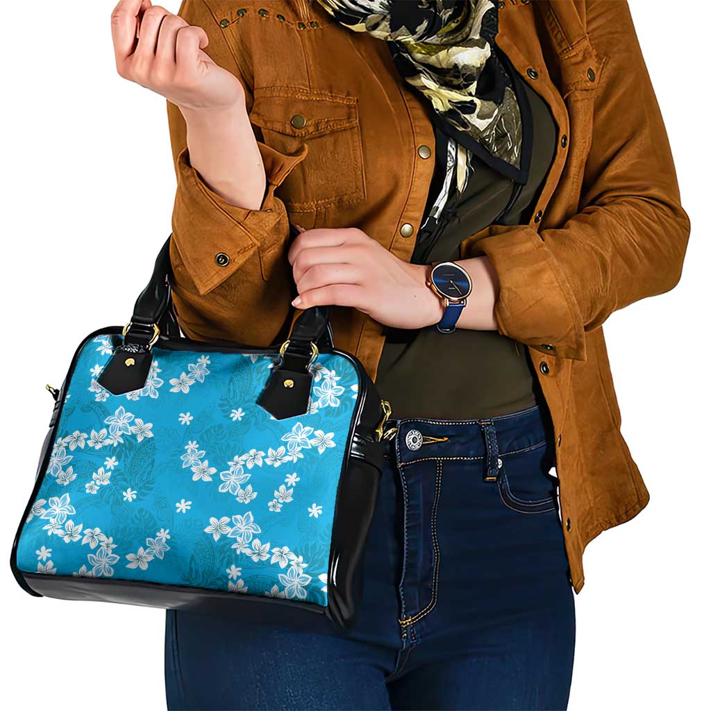 Hawaii Monstera Deliciosa Shoulder Handbag Blue Plumeria Polynesian Pattern - Polynesian Pride