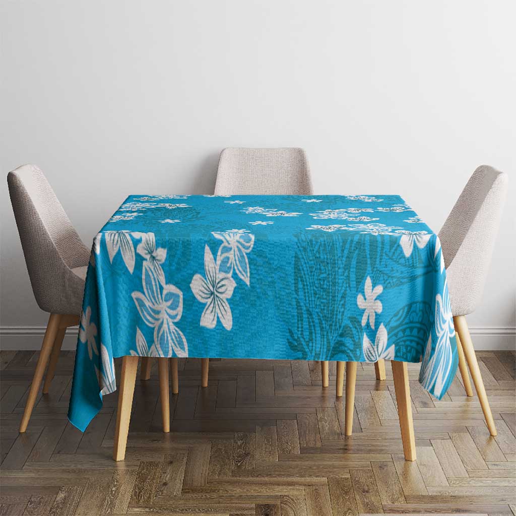 Hawaii Monstera Deliciosa Tablecloth Blue Plumeria Polynesian Pattern - Polynesian Pride