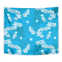 Hawaii Monstera Deliciosa Tapestry Blue Plumeria Polynesian Pattern - Polynesian Pride