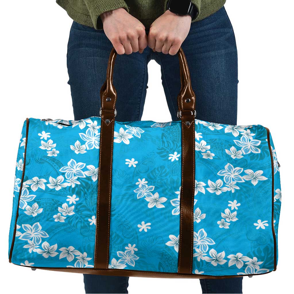Hawaii Monstera Deliciosa Travel Bag Blue Plumeria Polynesian Pattern - Polynesian Pride