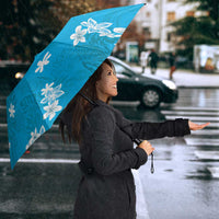 Hawaii Monstera Deliciosa Umbrella Blue Plumeria Polynesian Pattern - Polynesian Pride