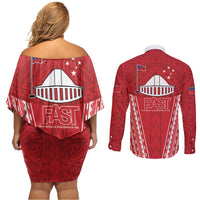 Samoa FAST Couples Matching Off Shoulder Short Dress and Long Sleeve Button Shirt Forever Proud Samoan Tribal Pattern - Polynesian Pride