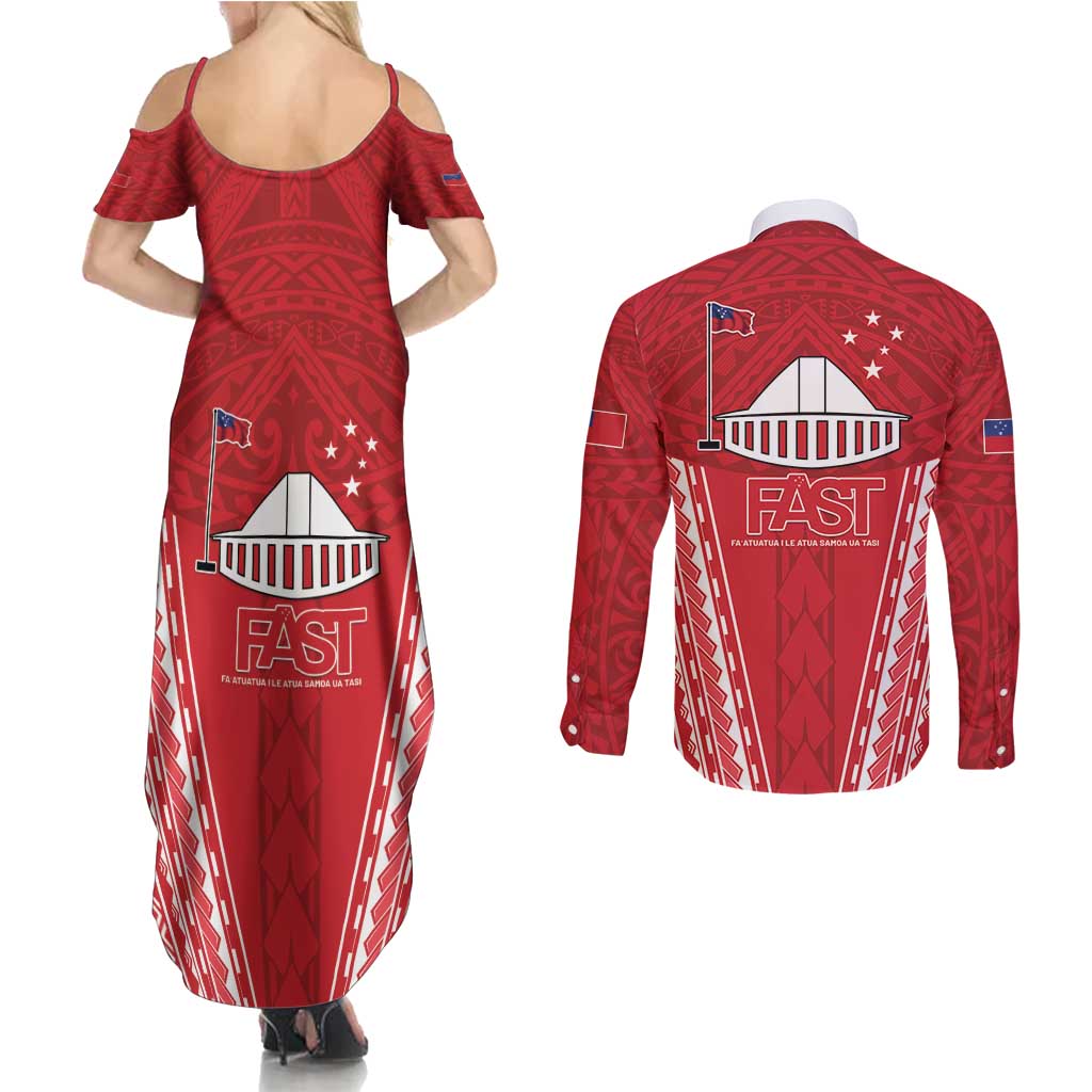 Samoa FAST Couples Matching Summer Maxi Dress and Long Sleeve Button Shirt Forever Proud Samoan Tribal Pattern - Polynesian Pride