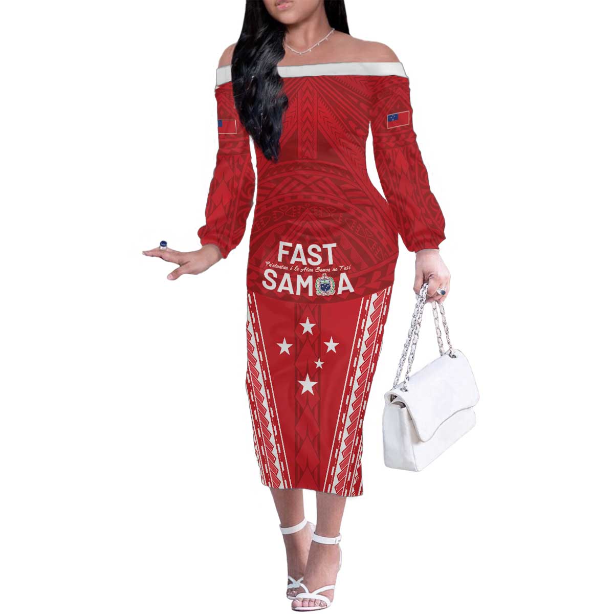 Samoa FAST Family Matching Off The Shoulder Long Sleeve Dress and Hawaiian Shirt Forever Proud Samoan Tribal Pattern - Polynesian Pride
