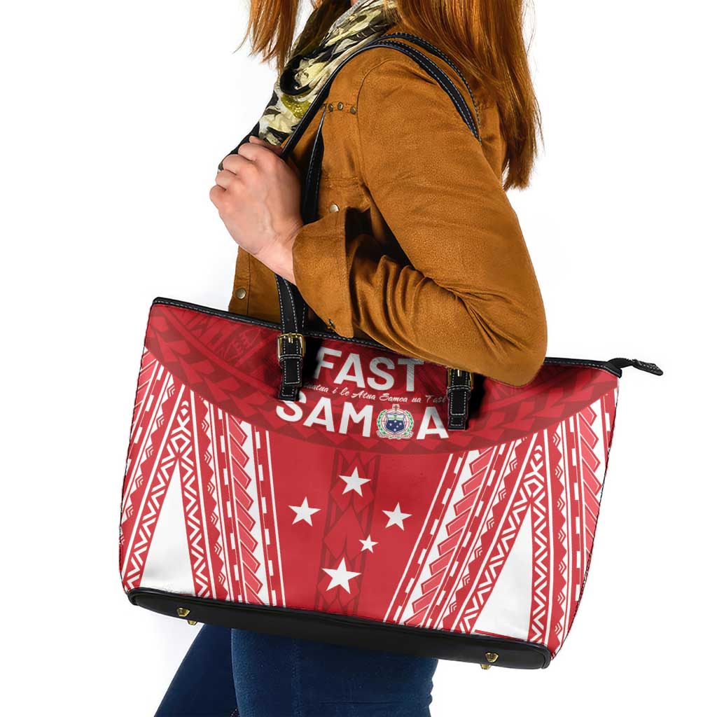 Samoa FAST Leather Tote Bag Forever Proud Samoan Tribal Pattern - Polynesian Pride