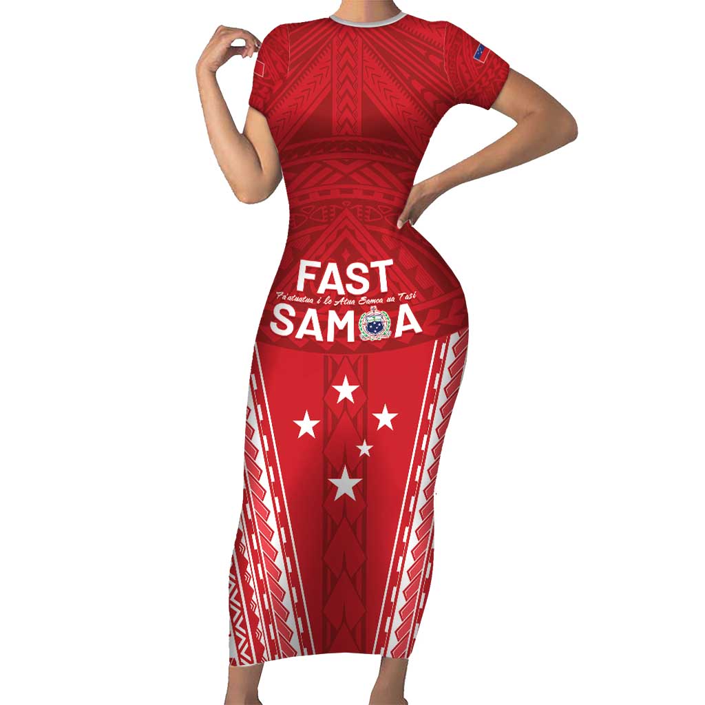 Samoa FAST Short Sleeve Bodycon Dress Forever Proud Samoan Tribal Pattern - Polynesian Pride