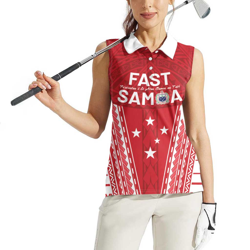 Samoa FAST Women Sleeveless Polo Shirt Forever Proud Samoan Tribal Pattern - Polynesian Pride