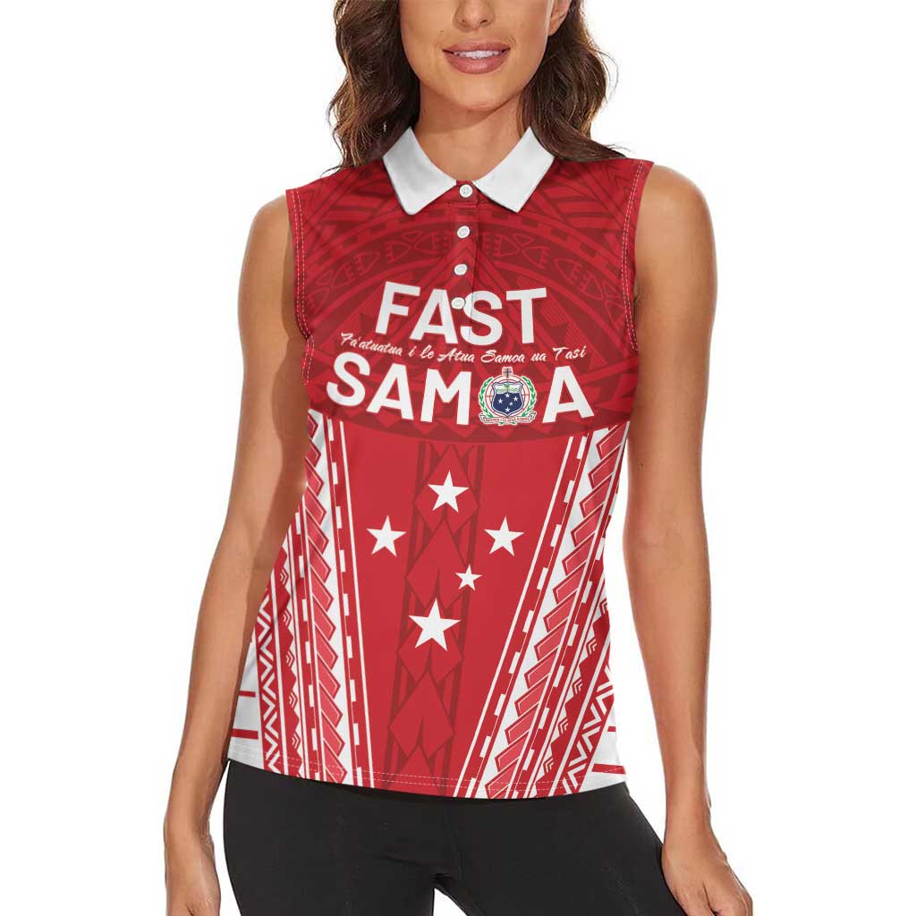 Samoa FAST Women Sleeveless Polo Shirt Forever Proud Samoan Tribal Pattern - Polynesian Pride